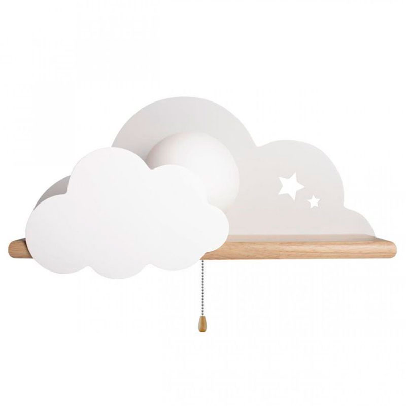 Бра с деревянной полкой белое Облако Wall Lamp White Cloud Белый Древесина Бра с деревянной полкой белое Облако Wall Lamp White Cloud Белый Древесина в Твери | Loft Concept