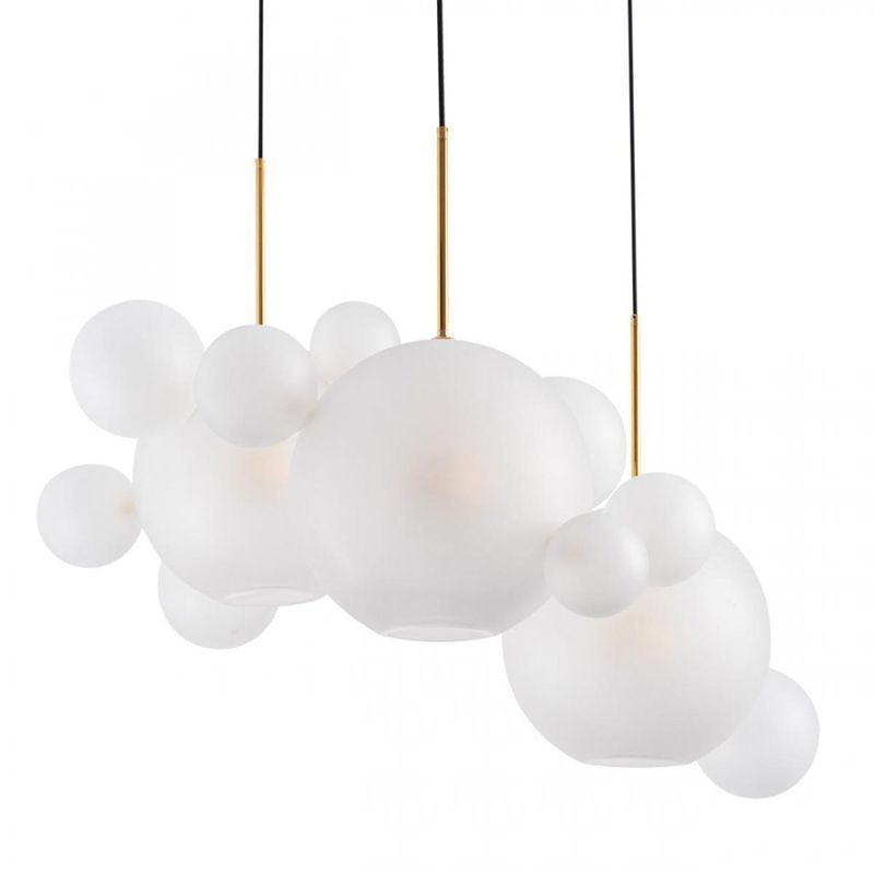 Светодиодный светильник Giopato & Coombes Bollr  Bubble Chandelier Circle матовое белое стекло 3 плафона Белый Золотой в Твери | Loft Concept 