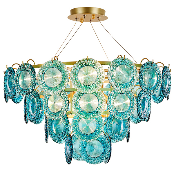 Люстра Blue Glass disk Chandelier Золотой Голубой Люстра Blue Glass disk Chandelier Золотой Голубой в Твери | Loft Concept