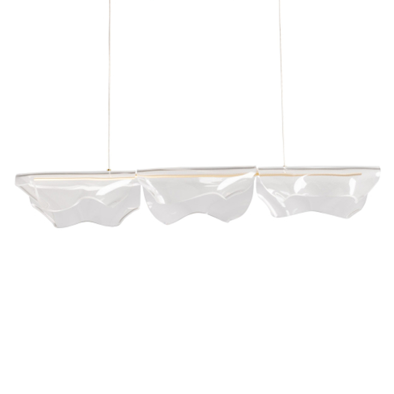 Люстра линейная с 3-мя белыми волнистыми плафонами Wave Line Золотой Прозрачный в Твери | Loft Concept 