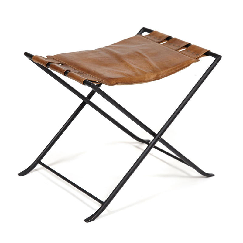 Табурет из кожи буйвола Industrial leather folding stool Коричневый Черный Табурет из кожи буйвола Industrial leather folding stool Коричневый Черный в Твери | Loft Concept