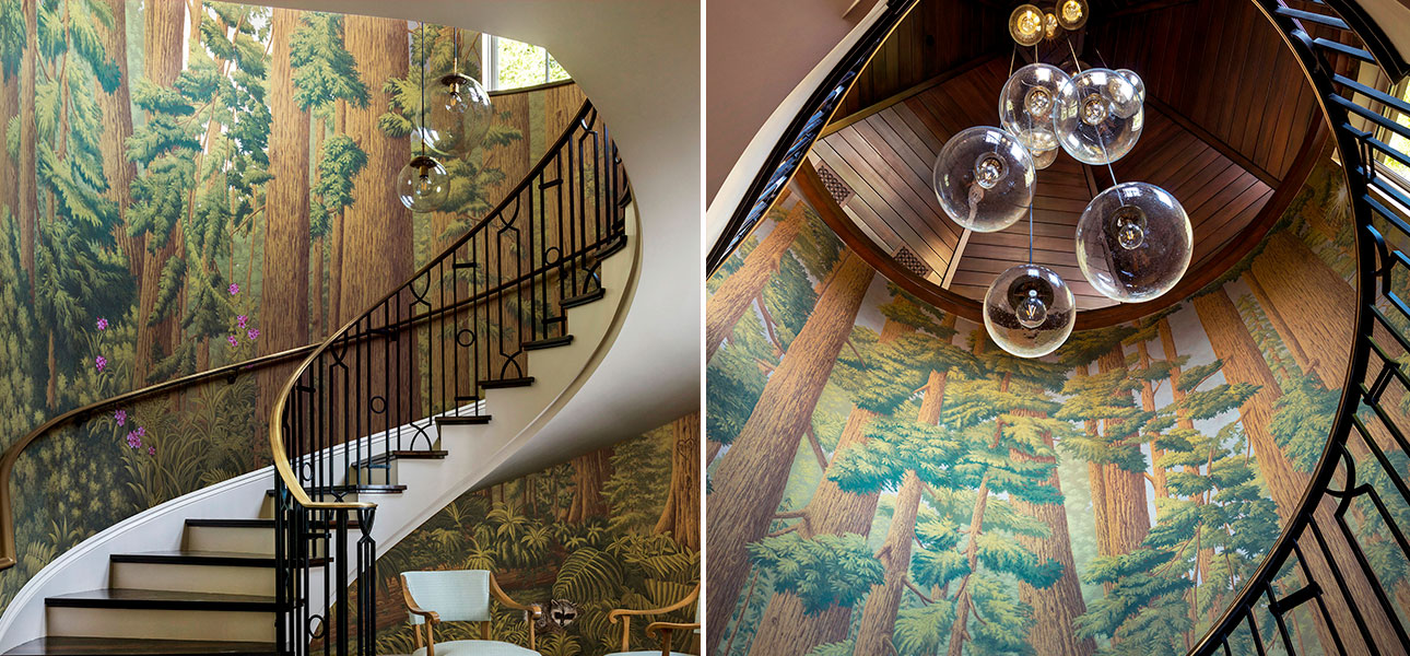 Обои ручная роспись Redwoods Roberts on Brushed Gold gilded paper - фото №1