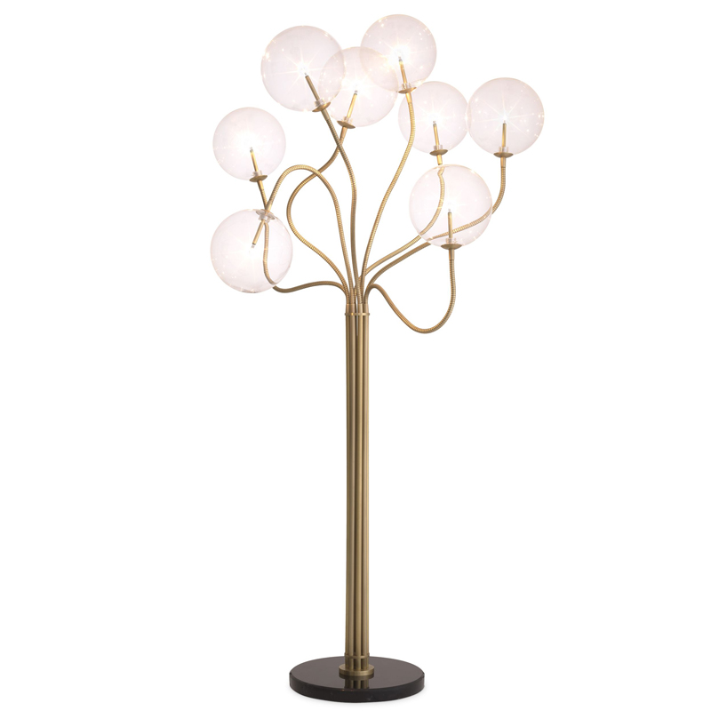Торшер Eichholtz Floor Lamp Elon Латунь Античная полированная Прозрачное Стекло Черный Мрамор Nero в Твери | Loft Concept 