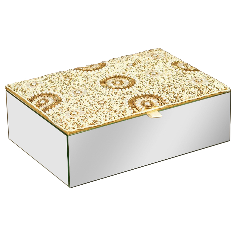 Шкатулка с вышивкой из бисера Araceli Beads Embroidery Mirror Box Бежевый Золотой Зеркало Шкатулка с вышивкой из бисера Araceli Beads Embroidery Mirror Box Бежевый Золотой Зеркало в Твери | Loft Concept