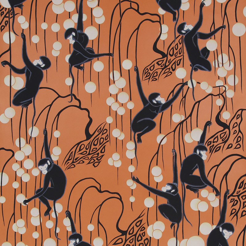 Обои ручная роспись Deco Monkeys Terracotta on dyed paper  в Твери | Loft Concept 