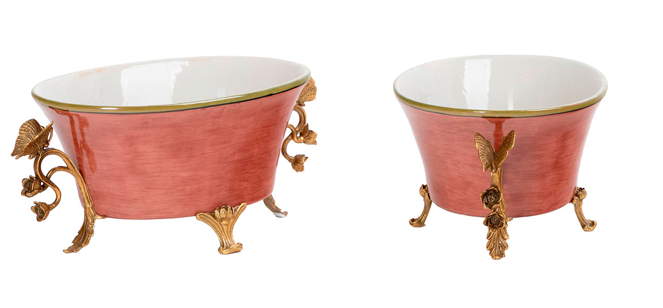 Кашпо цвет красный с бронзовыми ручками Butterfly - фото