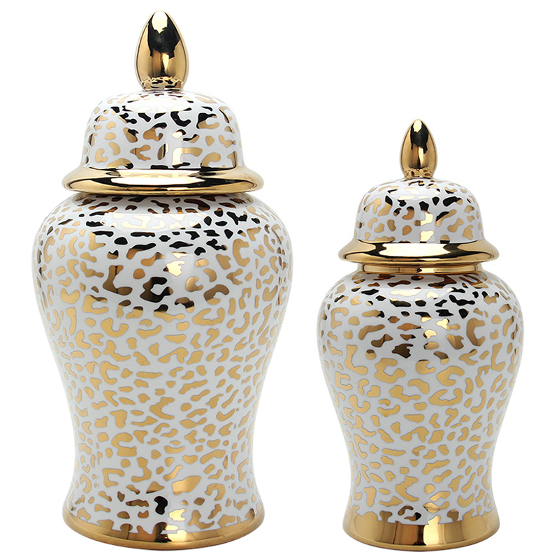 Ваза с крышкой Leopard Print Gold Vase Белый Глянцевое золото Ваза с крышкой Leopard Print Gold Vase Белый Глянцевое золото в Твери | Loft Concept