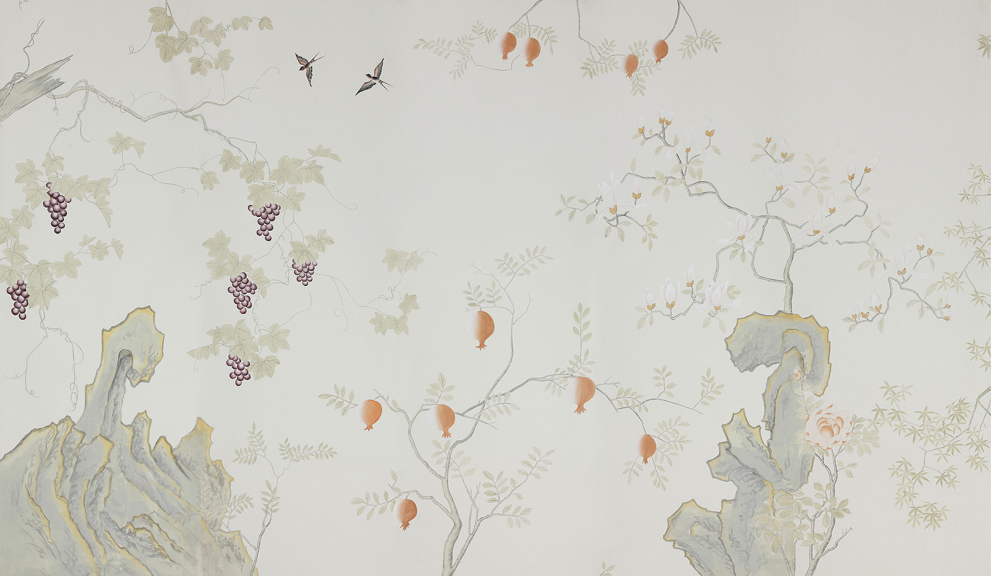 Обои ручная роспись Summer Night Blossom Colourway SC-122 on Bleached white dyed silk Обои ручная роспись Summer Night Blossom Colourway SC-122 on Bleached white dyed silk - постер Loft-Concept в Твери