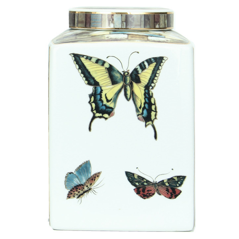 Ваза с крышкой Ceramic Flowers and Butterflies Small Vase Мульти Белый Ваза с крышкой Ceramic Flowers and Butterflies Small Vase Мульти Белый в Твери | Loft Concept