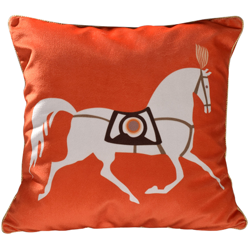 Декоративная подушка Hermes Horse 79 Оранжевый Белый Коричневый Декоративная подушка Hermes Horse 79 Оранжевый Белый Коричневый в Твери | Loft Concept