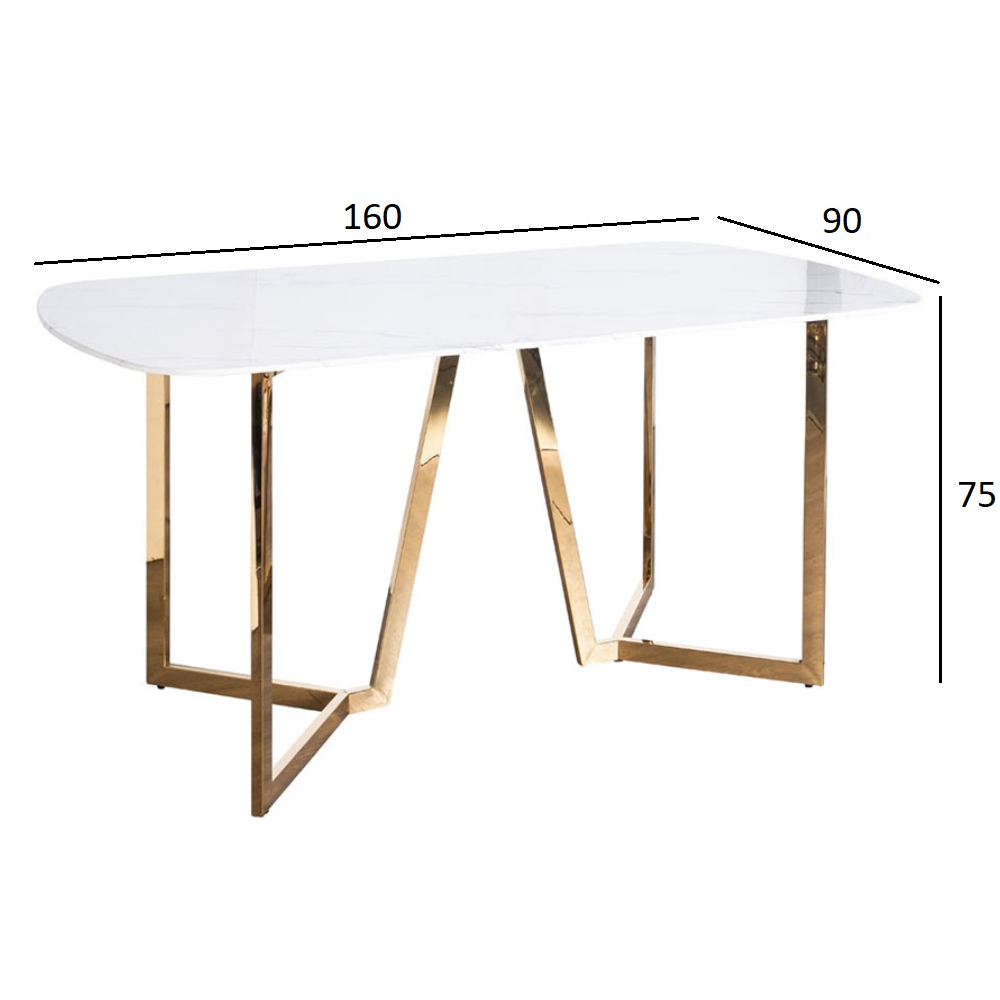 Стол обеденный белый с золотыми глянцевыми ножками Laconic White Table Стол обеденный белый с золотыми глянцевыми ножками Laconic White Table в Твери