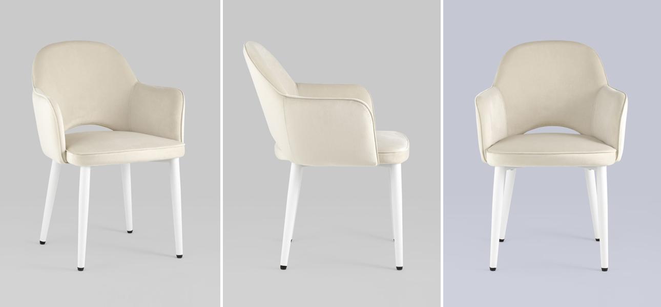 Стул SHARRON Молочный Велюр Белые Ножки - фото