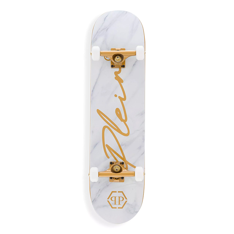 Арт-объект скейтборд Philipp Plein Skateboard Shock Белый Золотой Серый Арт-объект скейтборд Philipp Plein Skateboard Shock Белый Золотой Серый в Твери | Loft Concept