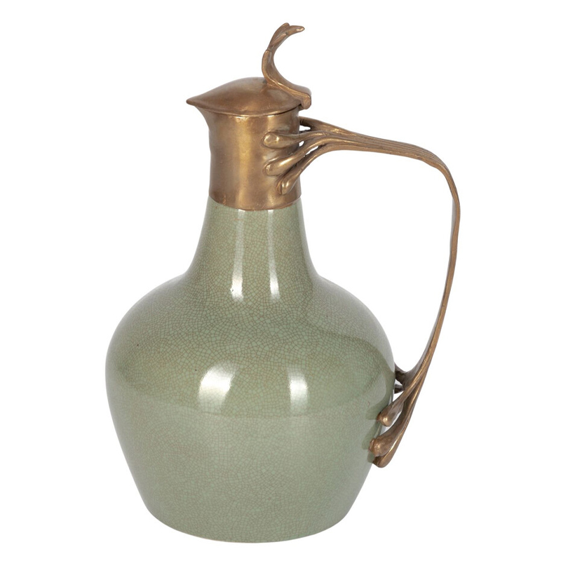 Кувшин зеленого цвета из фарфора с бронзовой крышкой и изогнутой ручкой Eden Garden porcelain and bronze Зеленый Бронза Кувшин зеленого цвета из фарфора с бронзовой крышкой и изогнутой ручкой Eden Garden porcelain and bronze Зеленый Бронза в Твери | Loft Concept