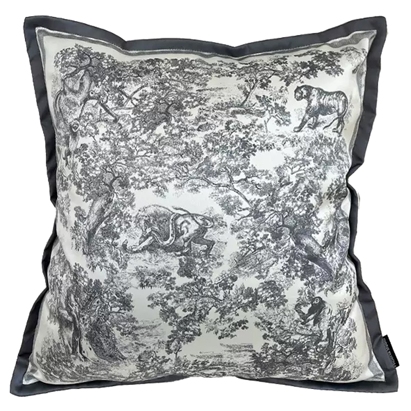 Декоративная подушка стиль Dior Toile de Jouy Fauna Pillow Серый Черный Декоративная подушка стиль Dior Toile de Jouy Fauna Pillow Серый Черный в Твери | Loft Concept
