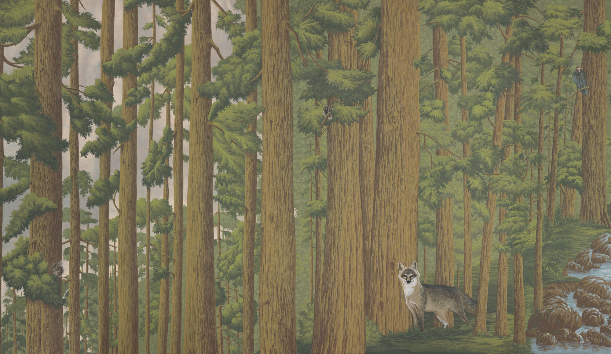 Обои ручная роспись Redwoods Roberts on Brushed Gold gilded paper Обои ручная роспись Redwoods Roberts on Brushed Gold gilded paper - постер Loft-Concept в Твери