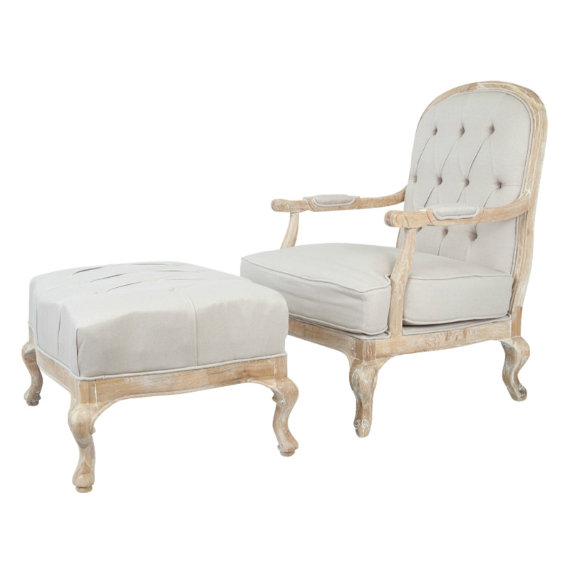 Кресло с пуфом с мягкой обивкой из льна Edward Armchair beige Бежевый Коричневый Кресло с пуфом с мягкой обивкой из льна Edward Armchair beige Бежевый Коричневый в Твери | Loft Concept