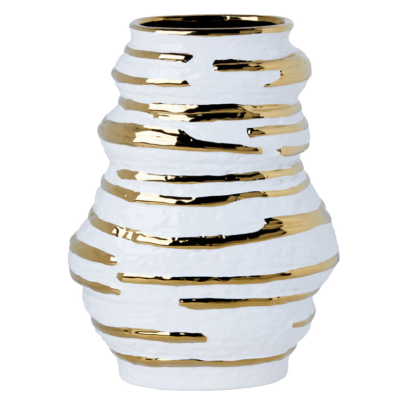 Ваза белая с рельефной поверхностью и золотыми полосами Vase Beehive Белый Золотой Ваза белая с рельефной поверхностью и золотыми полосами Vase Beehive Белый Золотой в Твери | Loft Concept