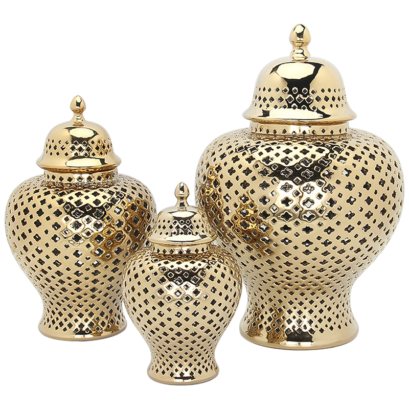 Ваза с крышкой Gold Ceramic Carving Vase Глянцевое золото Ваза с крышкой Gold Ceramic Carving Vase Глянцевое золото в Твери | Loft Concept