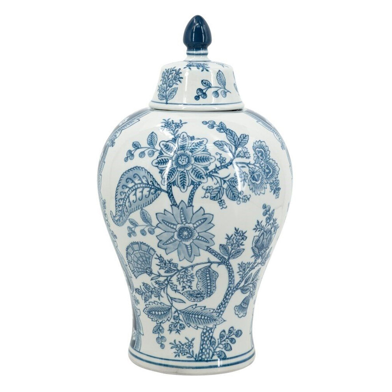 Ваза с крышкой и голубым цветочным рисунком 37 см Blue & White Ornament Белый Голубой Ваза с крышкой и голубым цветочным рисунком 37 см Blue & White Ornament Белый Голубой в Твери | Loft Concept
