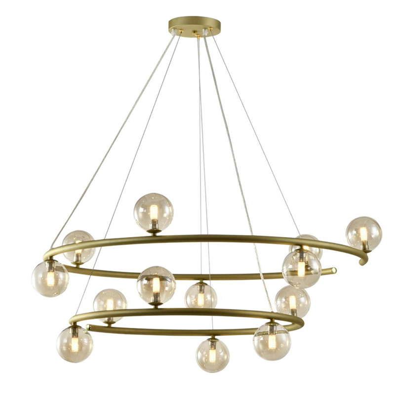 Большая люстра с двумя ярусами Bubble Glass Gold Золотой Янтарный Большая люстра с двумя ярусами Bubble Glass Gold Золотой Янтарный в Твери | Loft Concept