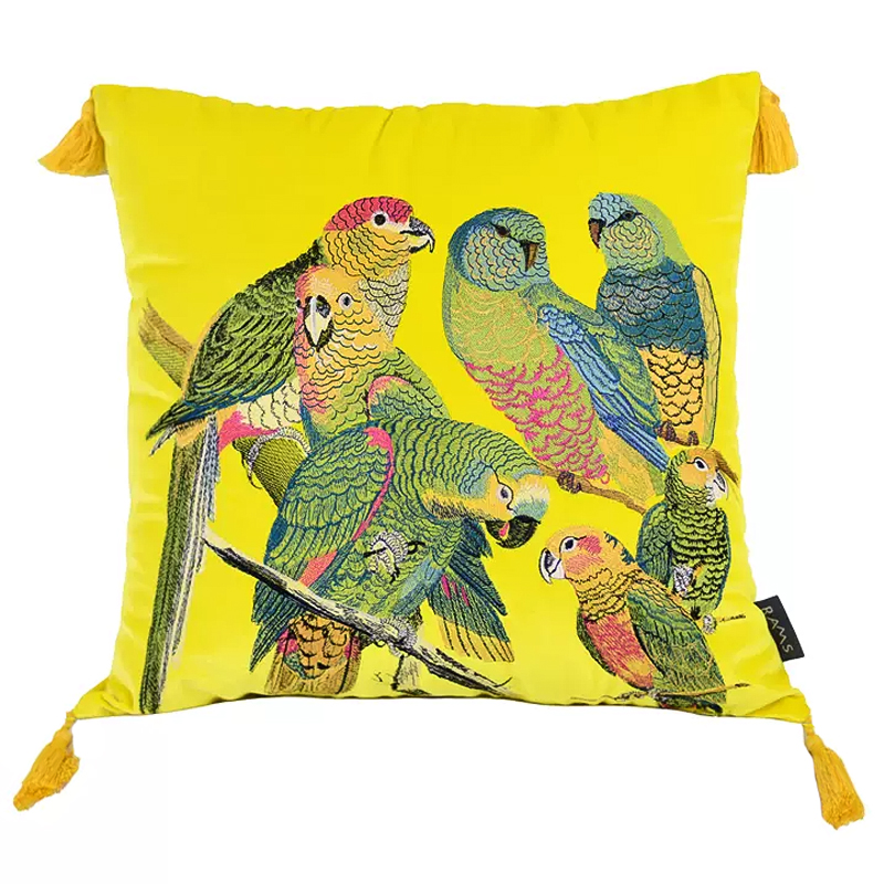 Декоративная подушка с вышивкой Embroidery Parrots Pillow Yellow Желтый Мульти Декоративная подушка с вышивкой Embroidery Parrots Pillow Yellow Желтый Мульти в Твери | Loft Concept