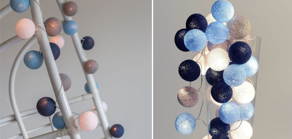 Гирлянда хлопковые фонарики Сotton Ball Sailor Blue - Loft-Concept в Твери