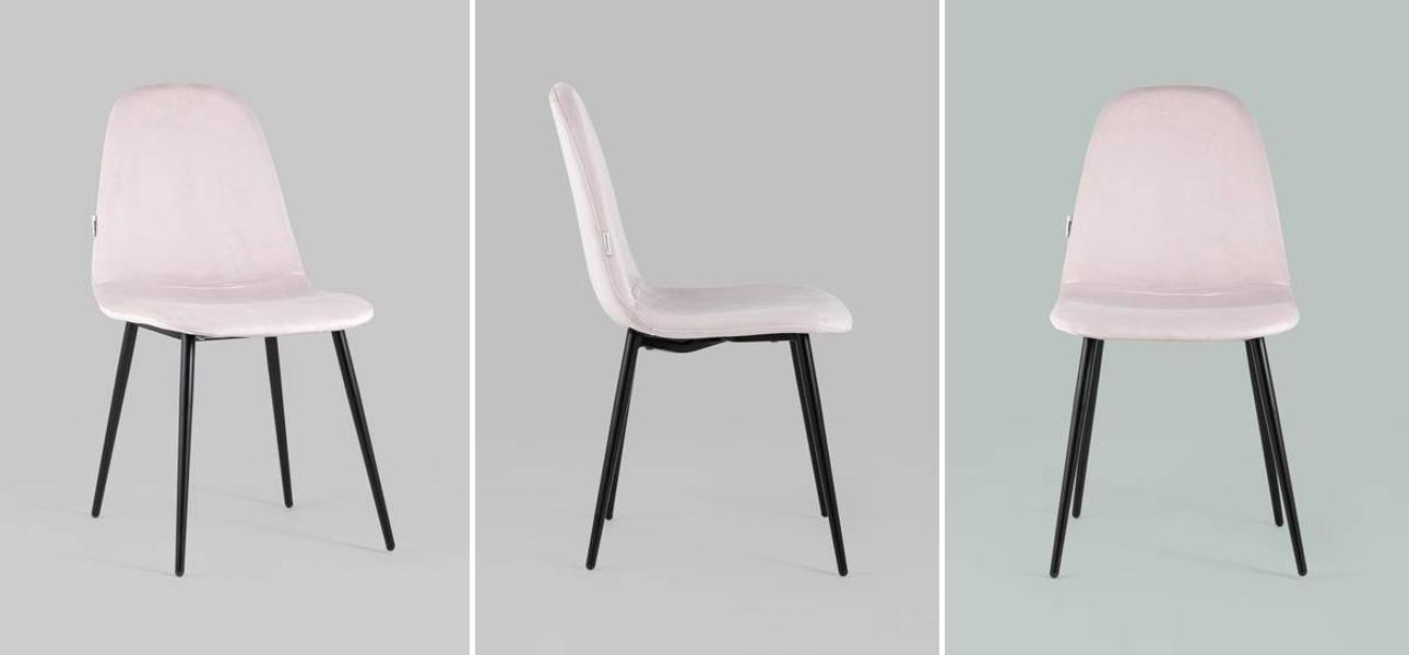 Стул Archie Chair Черные ножки Светло-Розовый Велюр - фото