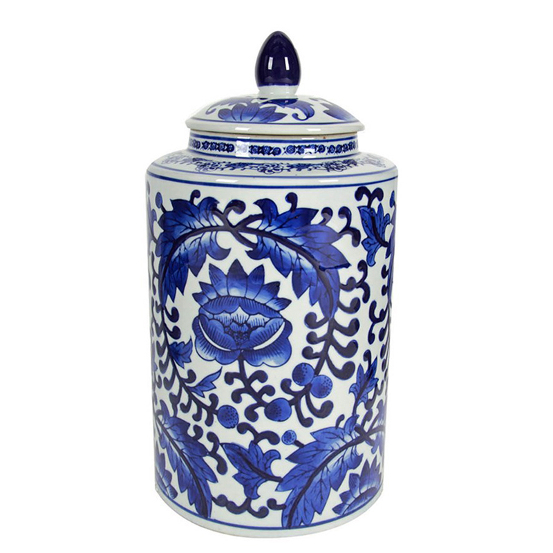 Ваза с крышкой Blue & White Floral Pattern Белый Синий Темно-синий Ваза с крышкой Blue & White Floral Pattern Белый Синий Темно-синий в Твери | Loft Concept