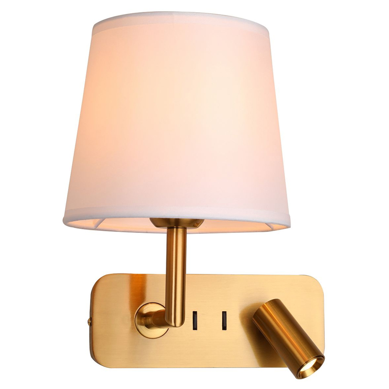 Бра с абажуром Trumpet Lamp Brass 2 лампы Латунь Белый Бежевый Бра с абажуром Trumpet Lamp Brass 2 лампы Латунь Белый Бежевый в Твери | Loft Concept