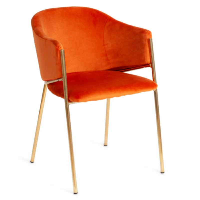 Стул Faisal Orange Velvet Chair Оранжевый Глянцевое золото Стул Faisal Orange Velvet Chair Оранжевый Глянцевое золото в Твери | Loft Concept