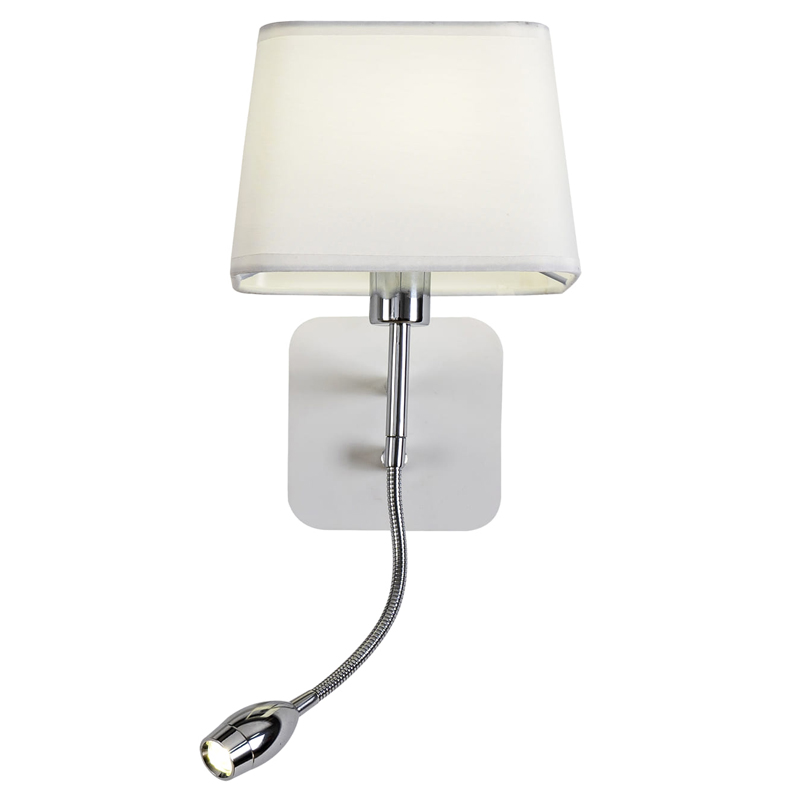 Бра с абажуром и гибким спотом Trumpet Lamp Хром Белый Бра с абажуром и гибким спотом Trumpet Lamp Хром Белый в Твери | Loft Concept