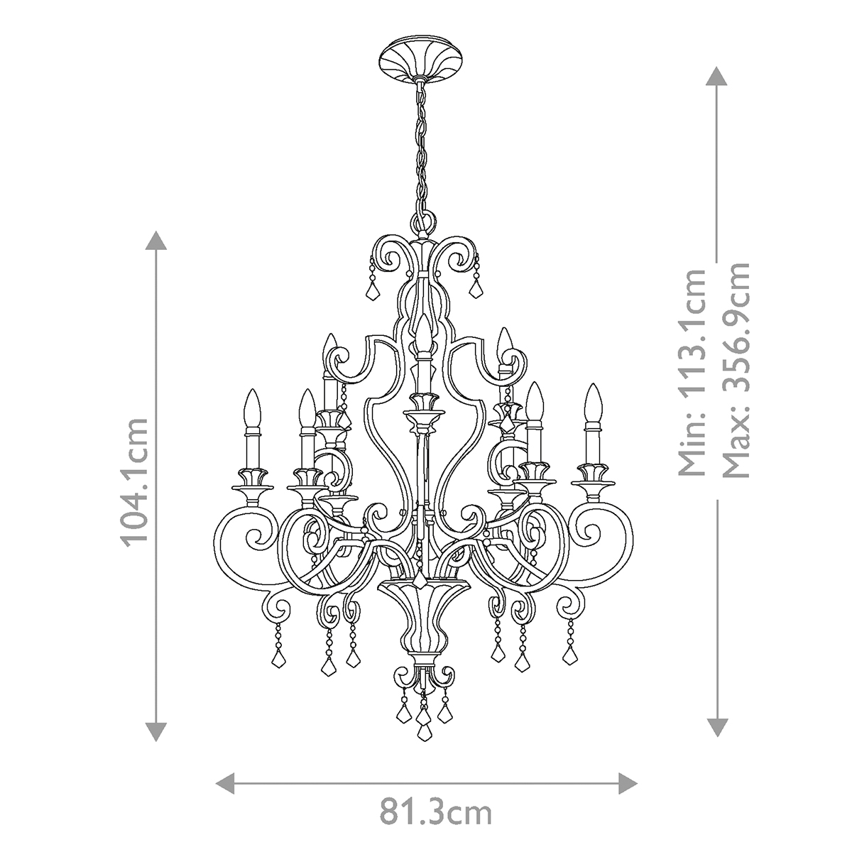 Люстра с подвесками из прозрачного стекла на кованом каркасе бронзового цвета в классическом стиле Quoizel в Твери