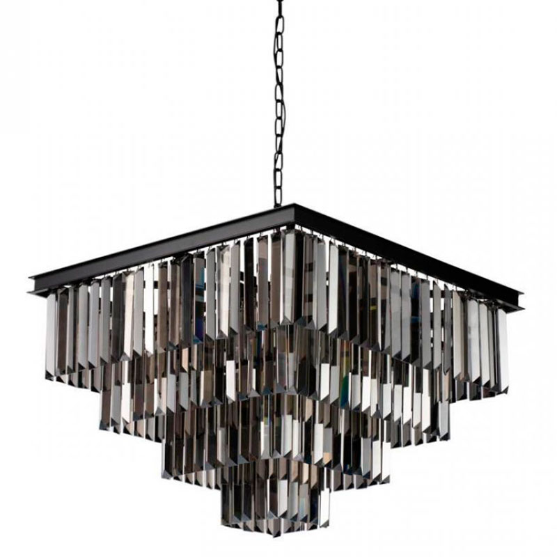 Квадратная Люстра RH 1920s Odeon Black iron Four layers Серое Стекло 60х60 Черный Серый Квадратная Люстра RH 1920s Odeon Black iron Four layers Серое Стекло 60х60 Черный Серый в Твери | Loft Concept