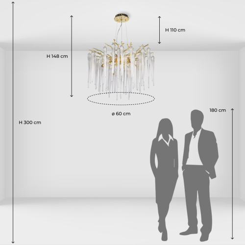 Люстра золотого цвета с декоративными ветками и длинными прозрачными стеклянными подвесами в форме сосулек Droplet Chandelier в Твери