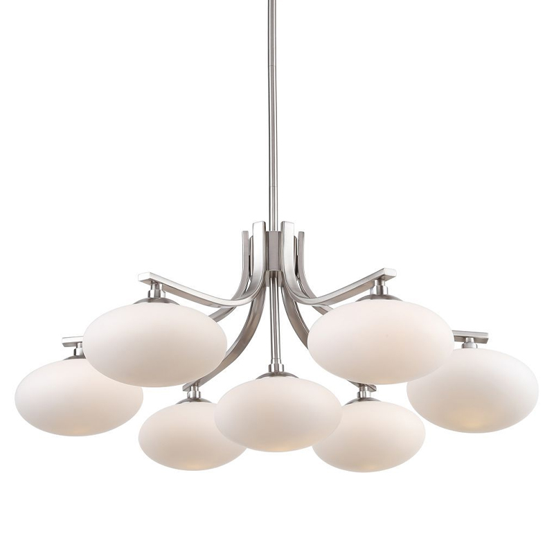 Люстра с овальными белыми плафонами Mushrooms Lamp Никель Белый Люстра с овальными белыми плафонами Mushrooms Lamp Никель Белый в Твери | Loft Concept