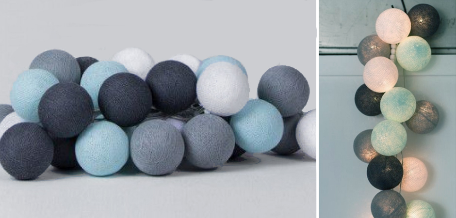 Гирлянда хлопковые фонарики Сotton Ball Aqua-Grey - Loft-Concept в Твери