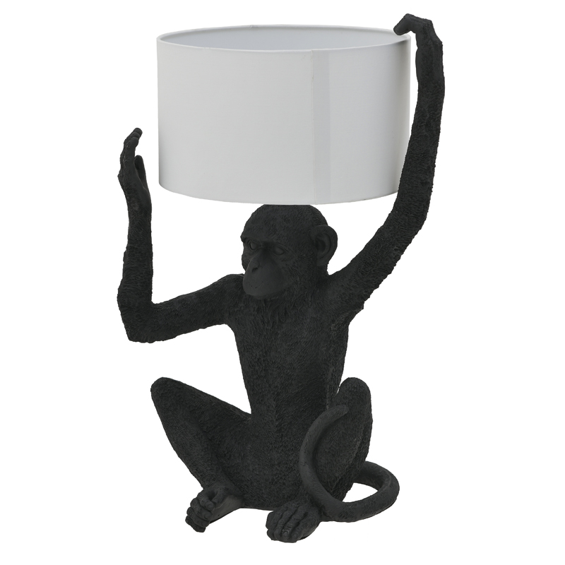 Настольная лампа Black Monkey Holding Lampshade Черный Белый Настольная лампа Black Monkey Holding Lampshade Черный Белый в Твери | Loft Concept