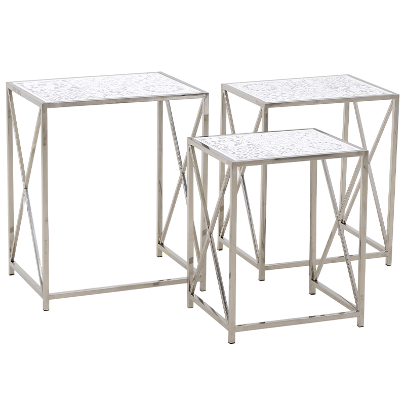 Комплект из 3-х приставных столов Hadiya Side Tables Хром Белый Комплект из 3-х приставных столов Hadiya Side Tables Хром Белый в Твери | Loft Concept