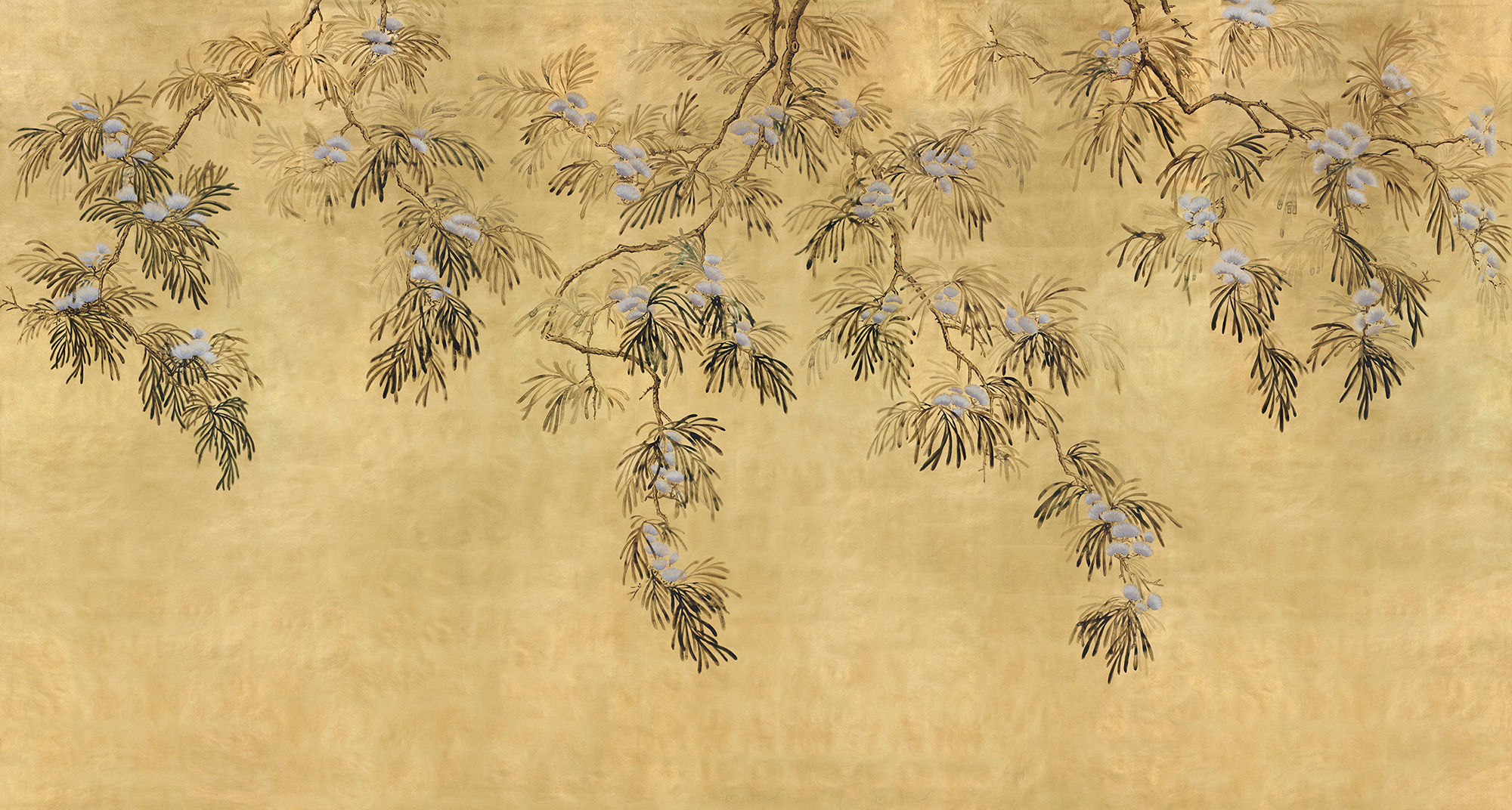 Обои ручная роспись Silk Tree Original colourway on Gold Bullion gilded paper Обои ручная роспись Silk Tree Original colourway on Gold Bullion gilded paper - постер Loft-Concept в Твери