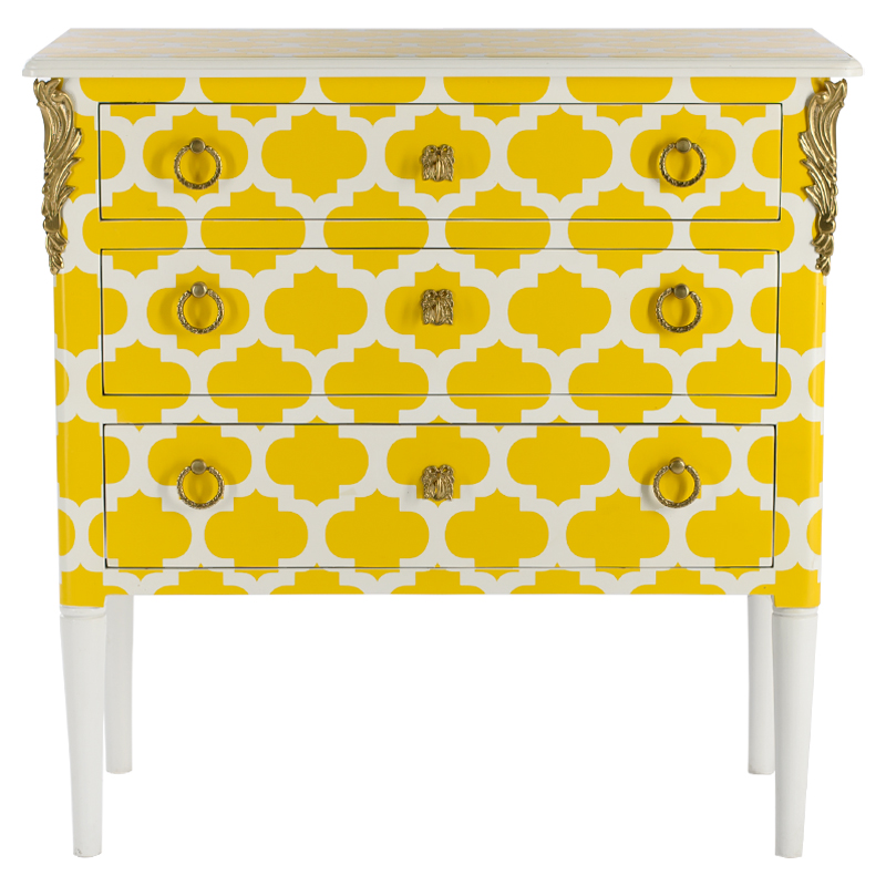 Комод с орнаментом четырехлистник L.XV CHEST OF DRAWERS Garland Желтый Желтый Белый Золотой Комод с орнаментом четырехлистник L.XV CHEST OF DRAWERS Garland Желтый Желтый Белый Золотой в Твери | Loft Concept
