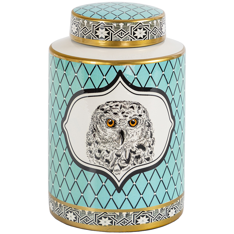 Ваза с крышкой Owl Collection Turquoise Vase Бирюзовый Черно-белый Золотой Ваза с крышкой Owl Collection Turquoise Vase Бирюзовый Черно-белый Золотой в Твери | Loft Concept