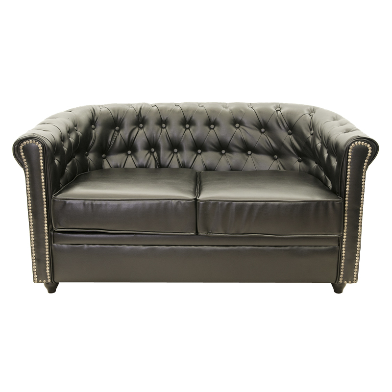 Диван кожаный на деревянных ножках из массива березы Caleb Leather Seating black Черный в Твери | Loft Concept 