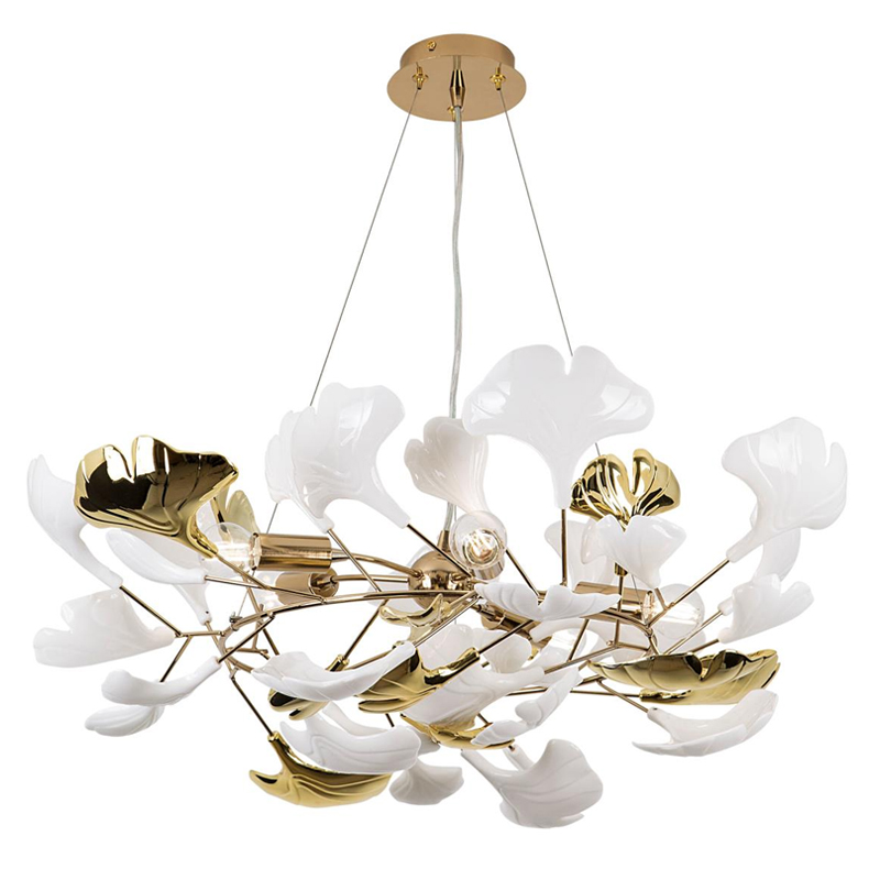 Люстра Wintery flover Gold с Белыми декоративными плафонами Золотой Белый Люстра Wintery flover Gold с Белыми декоративными плафонами Золотой Белый в Твери | Loft Concept