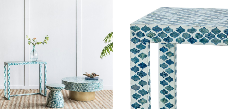 Консоль Bone Inlay Blue из раковин устриц Консоль Bone Inlay Blue из раковин устриц - Loft-Concept в Твери