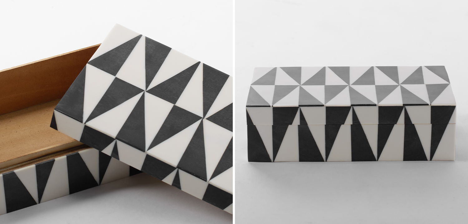 Шкатулка Black White Triangles Bone Inlay - фото
