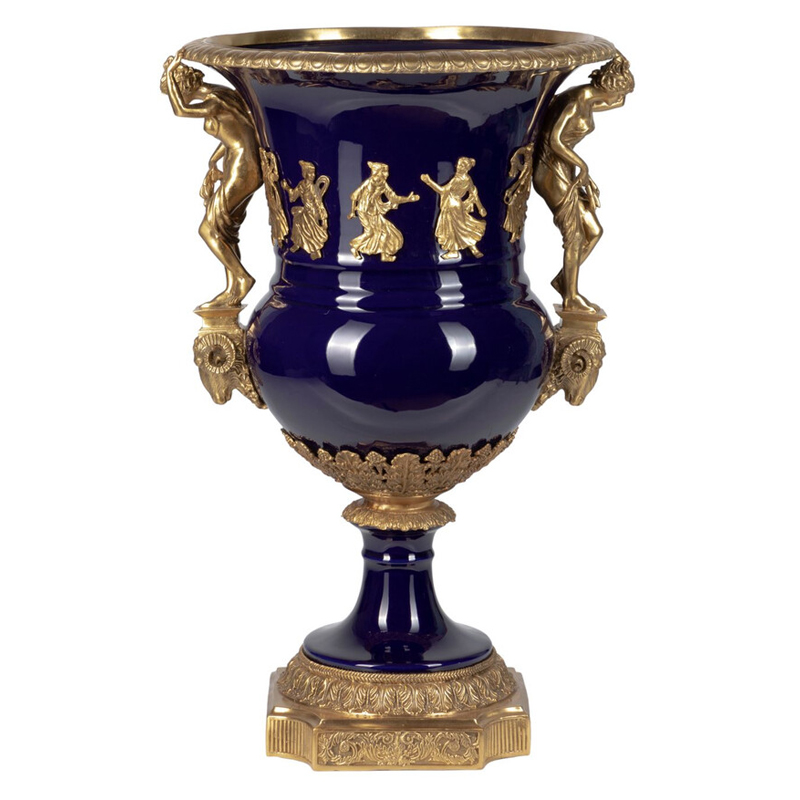 Ваза темно-синего цвета из фарфора с бронзовыми ручками в виде фигур Eden Garden porcelain and bronze Темно-синий Бронза Ваза темно-синего цвета из фарфора с бронзовыми ручками в виде фигур Eden Garden porcelain and bronze Темно-синий Бронза в Твери | Loft Concept