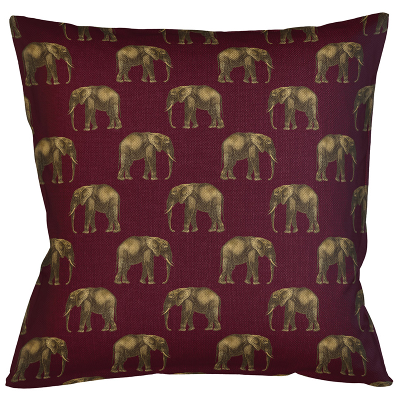 Декоративная подушка с узором из слонов Home Safari Red Коричневый Бургундский красный Декоративная подушка с узором из слонов Home Safari Red Коричневый Бургундский красный в Твери | Loft Concept