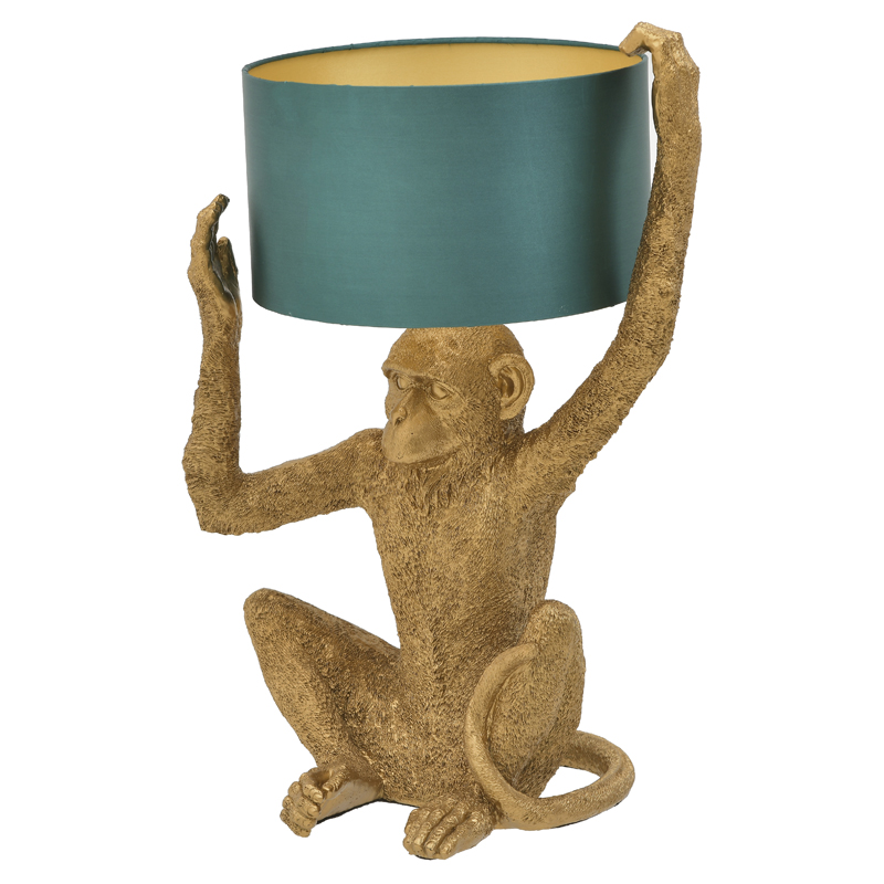 Настольная лампа Gold Monkey Holding Lampshade Золотой Бирюзовый Настольная лампа Gold Monkey Holding Lampshade Золотой Бирюзовый в Твери | Loft Concept