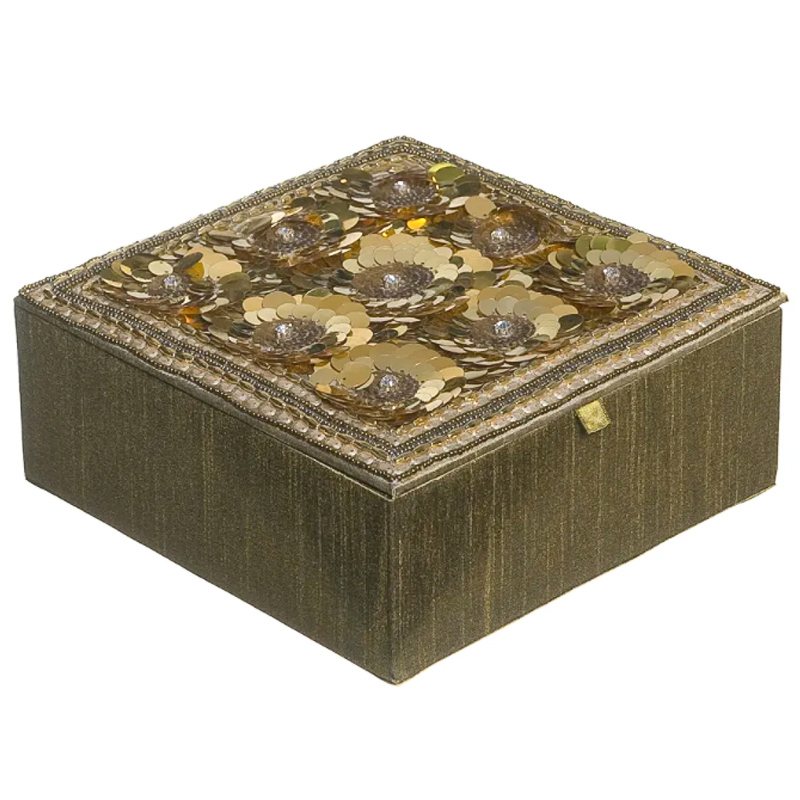 Шкатулка с вышивкой из бисера Flower Beads Embroidery Box Золотой Шкатулка с вышивкой из бисера Flower Beads Embroidery Box Золотой в Твери | Loft Concept